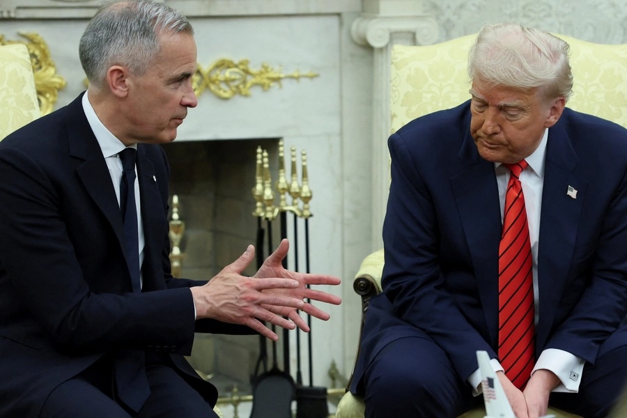 U.S. President Donald Trump and Canadian Prime Minister Mark Carney meet in the Oval Office at the White House in Washington, D.C., U.S., May 6, 2025.