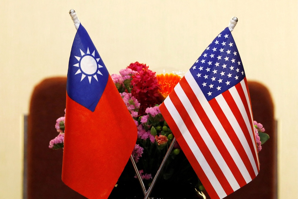 Flags of Taiwan and U.S. are placed for a meeting between U.S. House Foreign Affairs Committee Chairman Ed Royce speaks and with Su Chia-chyuan, President of the Legislative Yuan in Taipei, Taiwan March 27, 2018. (Tyrone Siu/Reuters)