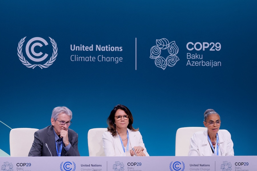 Brazil's Minister of Environment Marina Silva and Ana Toni, Brazil's National Secretary for Climate Change attend a press conference at the COP29 United Nations Climate Change Conference, in Baku, Azerbaijan November 23, 2024. (Maxim Shemetov/Reuters)