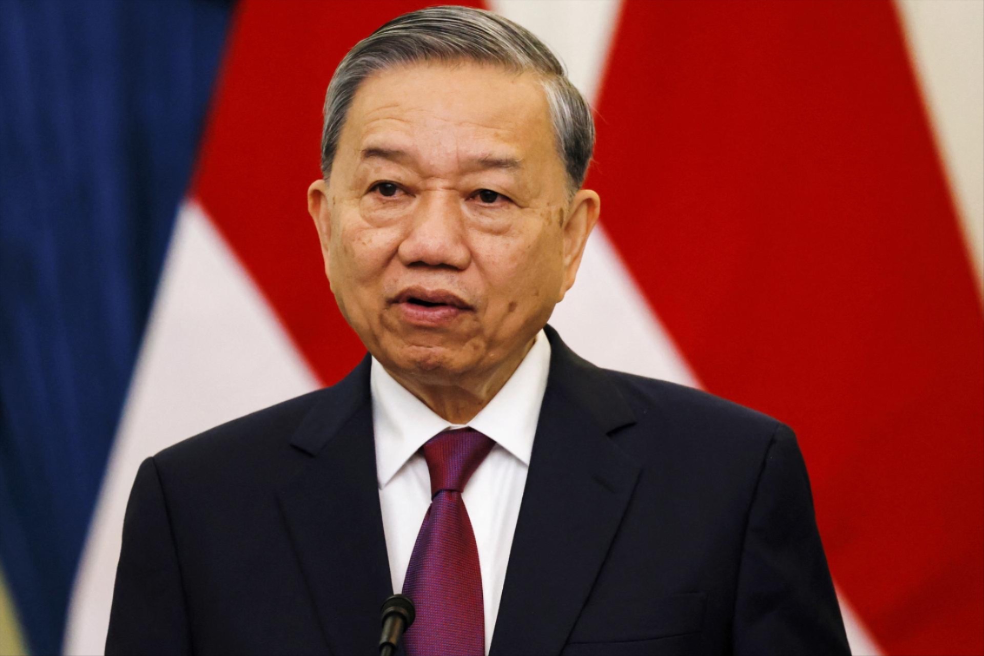 Vietnam's Communist Party General Secretary To Lam speaks during a press conference on March 10, 2025.