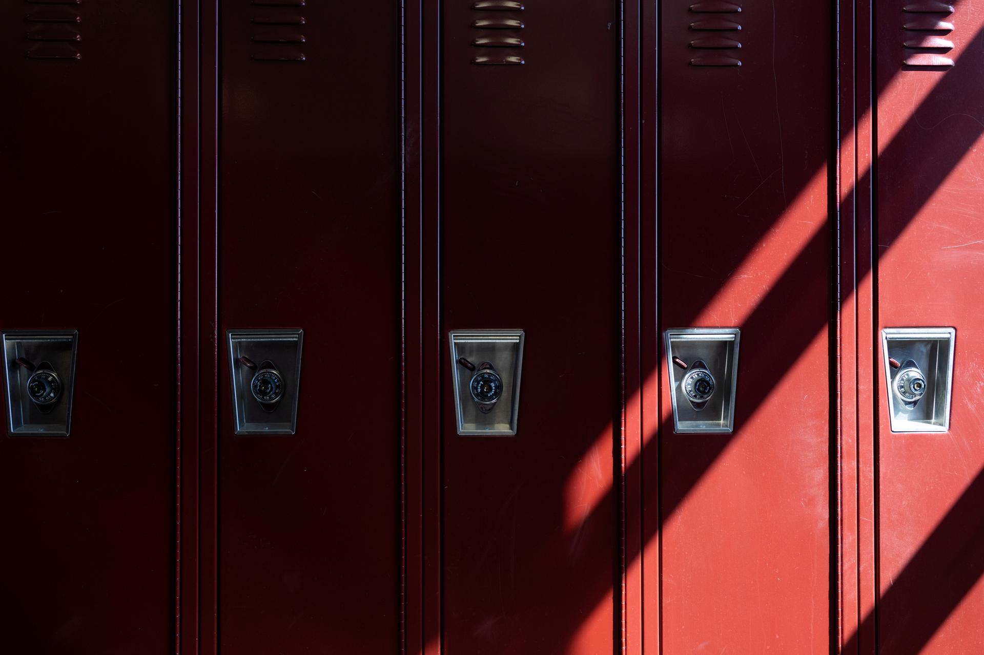 Lockers are seen at Parkland High School, in Allentown, Pennsylvania, on April 13, 2021. 
