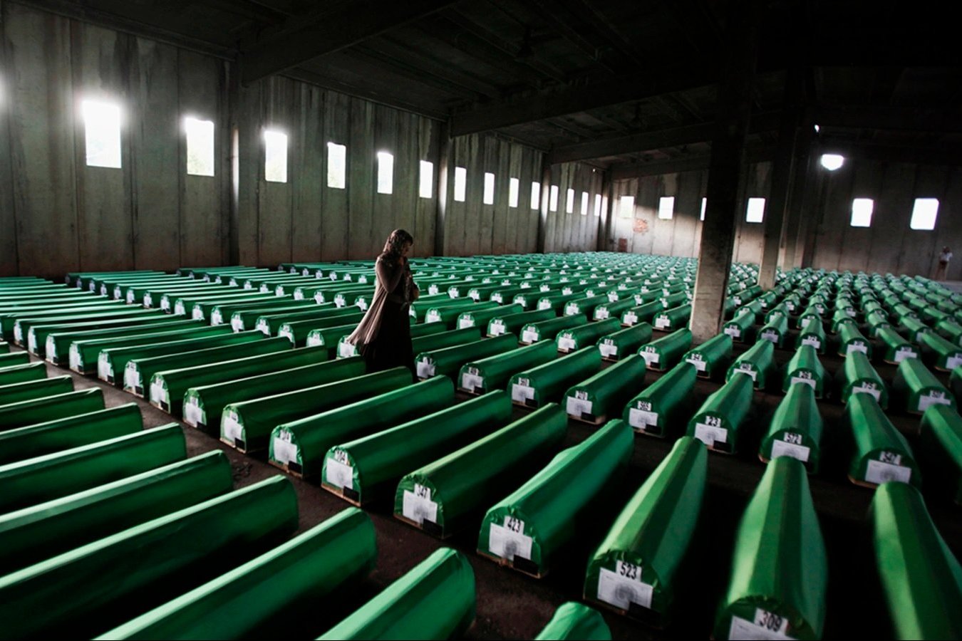 A Bosniak woman searches coffins in Potočari, near Srebrenica, July 9, 2011.