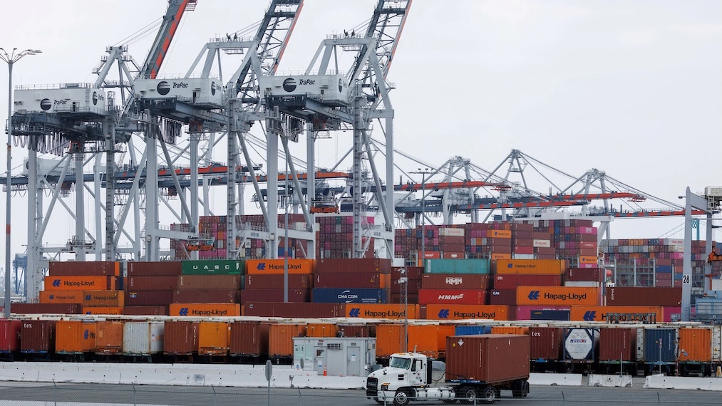 Shipping containers are shown at the Terminal 1 Container Terminal at the Port of Los Angeles in Wilmington, California, U.S., October 17, 2024. (Mike Blake/Reuters)