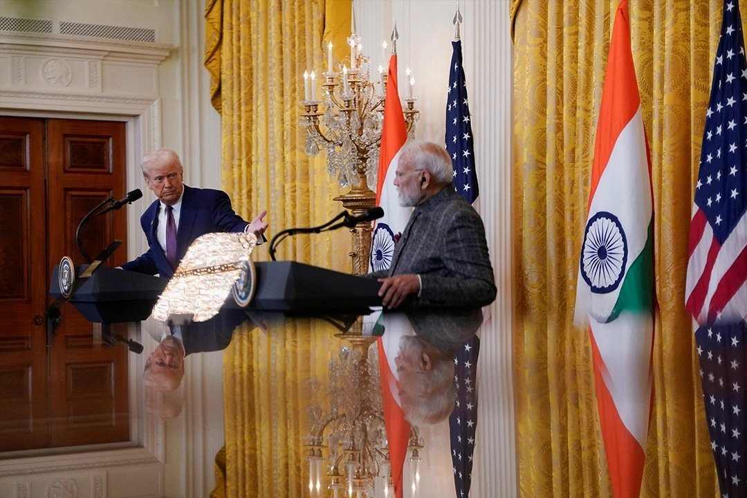 President Trump and Prime Minister Modi hold a joint press conference at the White House in Washington, February 13, 2025. 