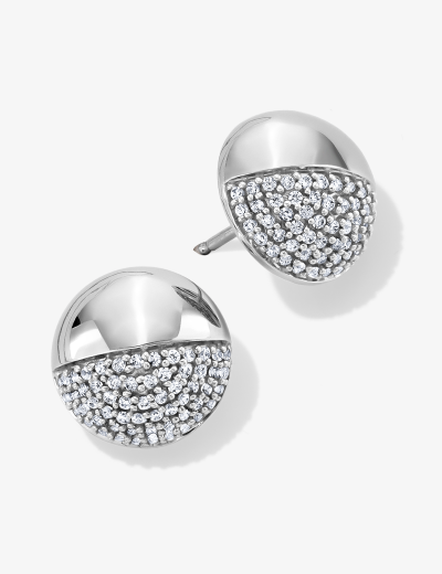Diamond Half & Half Ball Stud Earrings 1/4 ct tw Sterling Silver