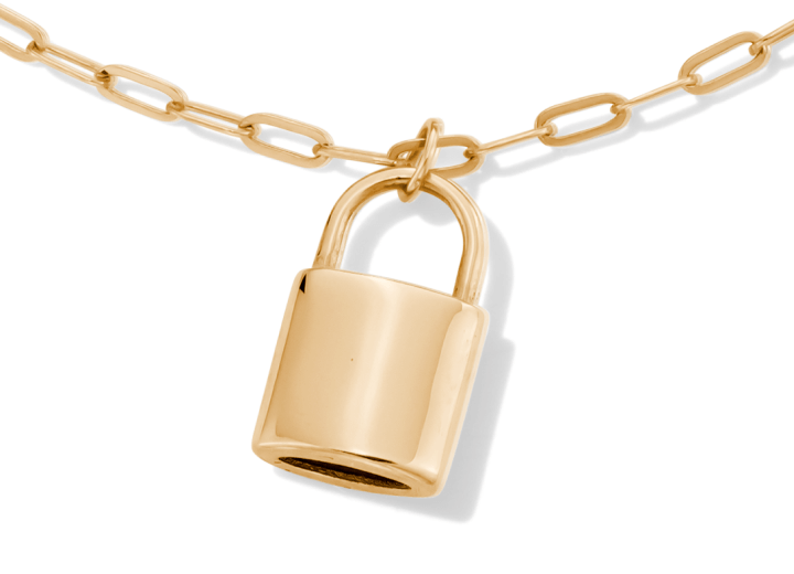 Lock Paperclip Chain Necklace 10K Yellow Gold 18