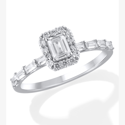 Now + Forever Emerald-Cut Lab-Grown Diamond Halo Engagement Ring 3/4 ct tw 10K White Gold