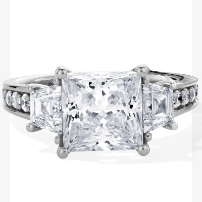 Memories Moments Magic Princess & Trapezoid-Cut Lab-Grown Diamond Engagement Ring 3-3/4 ct tw 14K White Gold