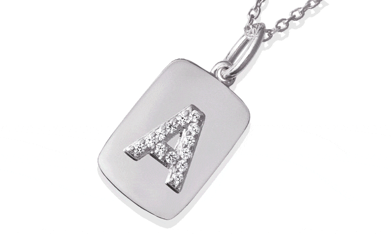 White Lab-Created Sapphire Raised Initial Dog Tag Necklace (1 Initial)