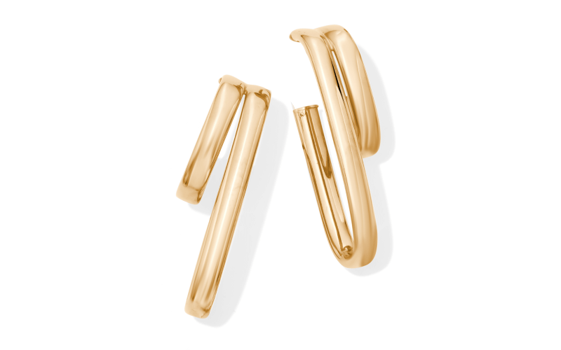 Split J-Hoop Earrings 24K Yellow Gold Vermeil Sterling Silver 34mm