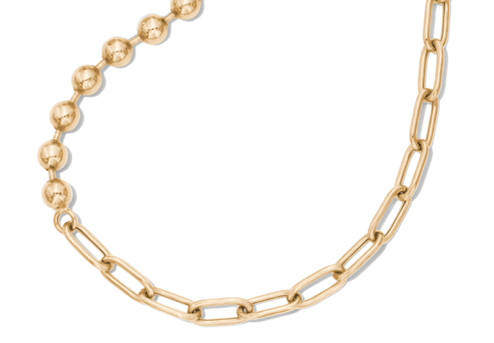 Bead & Paperclip Chain Half-and-Half Necklace 24K Yellow Gold Vermeil Sterling Silver 18