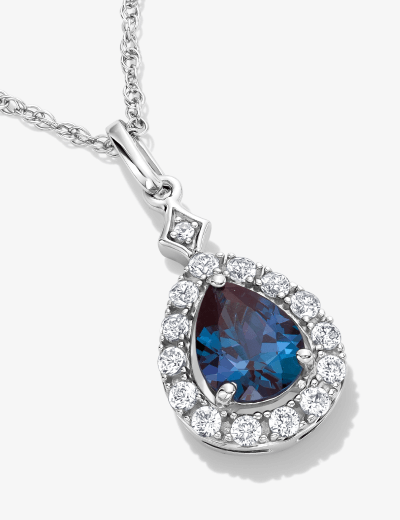 Pear-Shaped Lab-Created Alexandrite & White Lab-Created Sapphire Necklace Sterling Silver 18