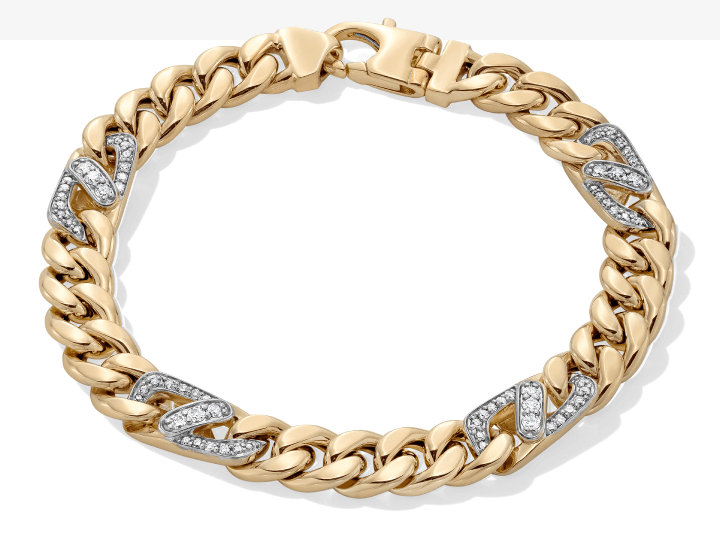 Men's Diamond Cuban Link Bracelet 1 ct tw Round-cut 10K Yellow Gold 8.5