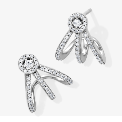 Diamond Three-Row J-Hoop Halo Earrings 1/3 ct tw Sterling Silver