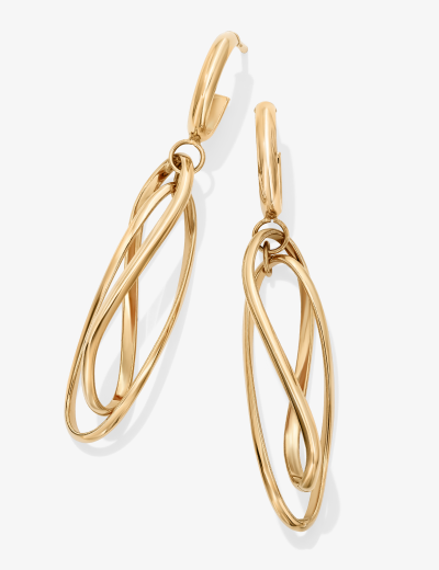 Double Oval Drop Earrings 14K Yellow Gold