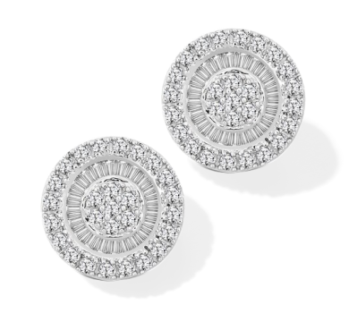Baguette & Round-Cut Multi-Diamond Circle Halo Stud Earrings 3/4 ct tw 10K White Gold