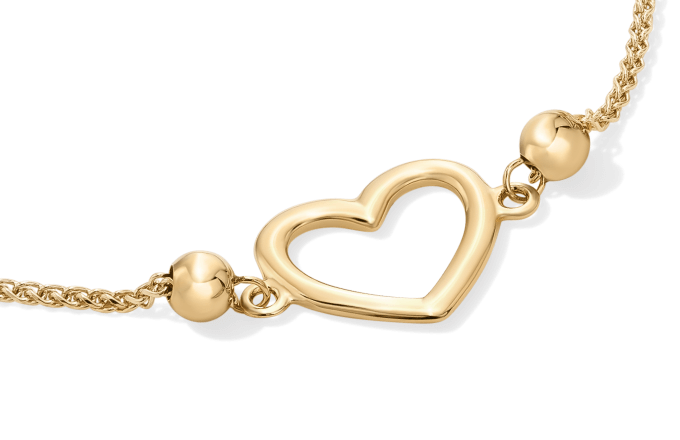 Heart Bolo Bracelet 10K Yellow Gold 9.5