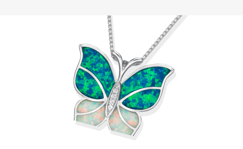 Butterfly Necklace Lab-Created Opals Sterling Silver