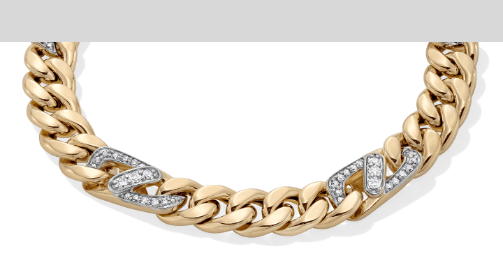 Men's Diamond Station Cuban Curb Chain Bracelet 1 ct tw 10K Yellow Gold 8.5