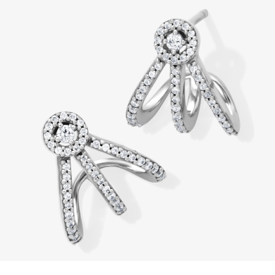 Diamond Three-Row J-Hoop Halo Earrings 1/3 ct tw Sterling Silver