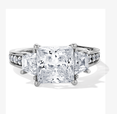 Memories Moments Magic Princess & Trapezoid-Cut Lab-Grown Diamond Engagement Ring 3-3/4 ct tw 14K White Gold
