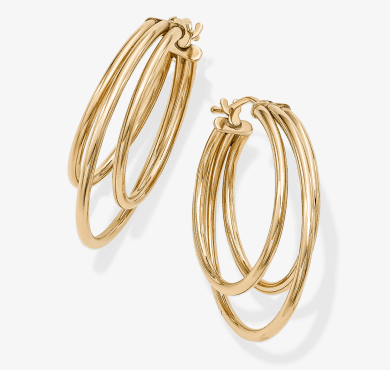 Three-Row Split Hoop Earrings 14K Yellow Gold