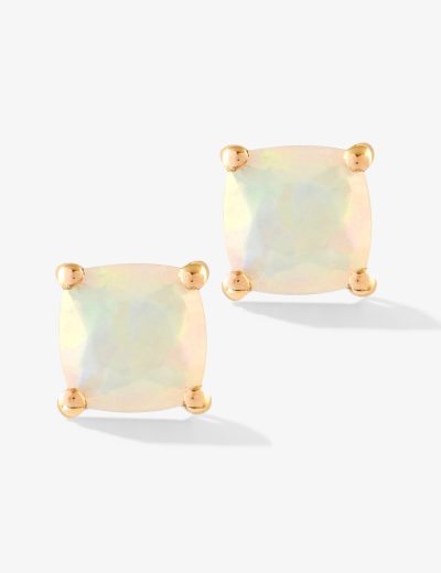 Cushion-Cut Opal Solitaire Stud Earrings 10K Yellow Gold