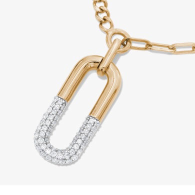Lab-Grown Diamond Paperclip Link Half & Half Necklace 1/3 ct tw 24K Yellow Gold Vermeil Sterling Silver 18