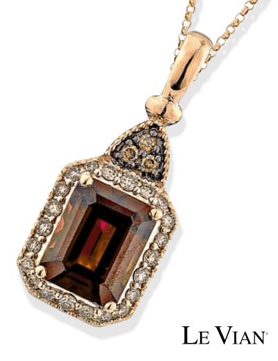 Le Vian Octagon-Cut Chocolate Quartz Necklace 1/4 ct tw Diamonds 14K Honey Gold 19
