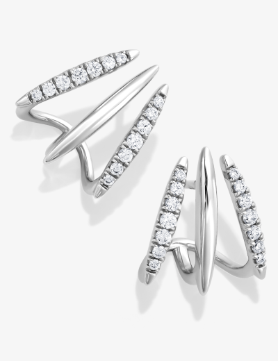 Diamond Three-Row J-Hoop Earrings 1/3 ct tw Sterling Silver