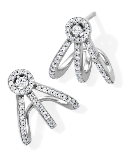 Diamond Three-Row J-Hoop Halo Earrings 1/3 ct tw Sterling Silver