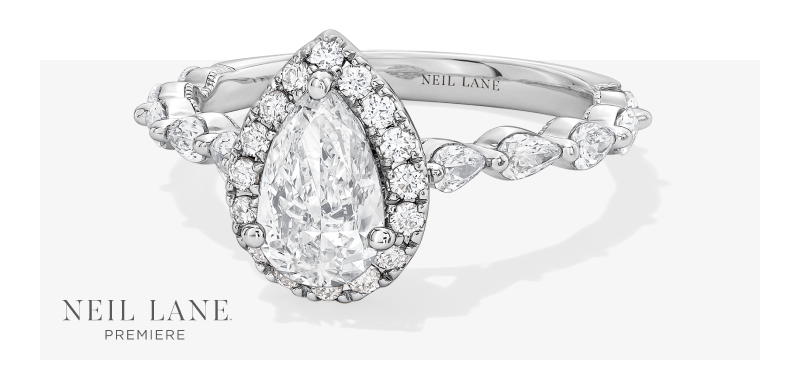 Neil Lane Premiere Pear-Shaped Diamond Halo Engagement Ring 1-5/8 ct tw 14K White Gold