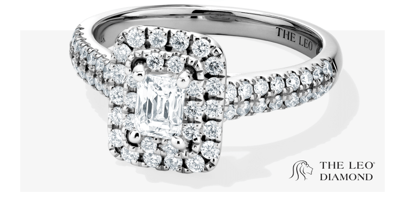 THE LEO Diamond Engagement Ring 1 ct tw Emerald & Round-cut 14K White Gold