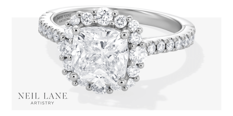 Neil Lane Artistry Cushion-Cut Lab-Grown Diamond Halo Engagement Ring 2-3/4 ct tw 14K White Gold