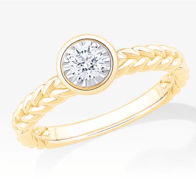 Adore Round-Cut Diamond Bezel-Look Solitaire Braided Shank Engagement Ring 1/4 ct tw 14K Yellow Gold (I/I2)