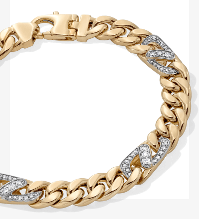 Men's Diamond Station Cuban Curb Chain Bracelet 1 ct tw 10K Yellow Gold 8.5