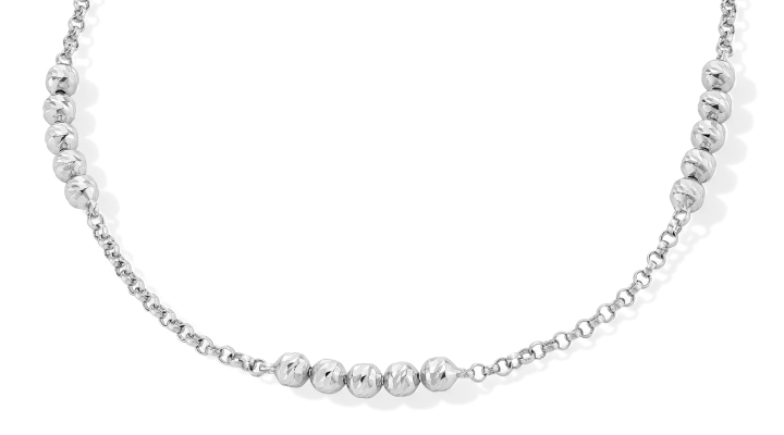 Diamond-Cut Bead Rolo Chain Necklace Solid Sterling Silver 22