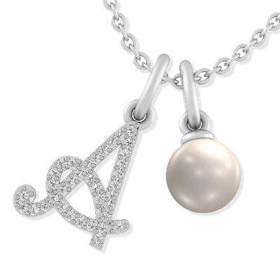 1/15ct tw Diamond and Cultured Pearl Initials Necklace (1 Initial)