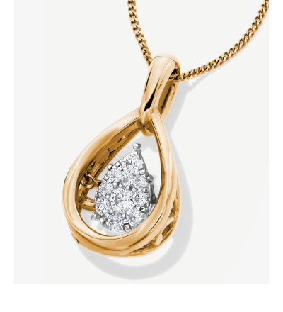 Unstoppable Love Multi-Diamond Teardrop Necklace 1/5 ct tw 10K Yellow Gold 19