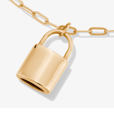 Lock Paperclip Chain Necklace 10K Yellow Gold 18