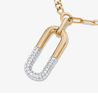 STUDIO BY KAY Lab-Grown Diamond Paperclip Link Half & Half Necklace 1/3 ct tw 24K Yellow Gold Vermeil Sterling Silver 18