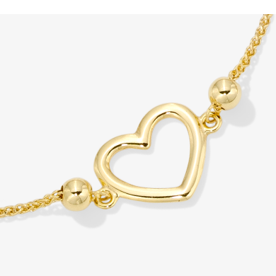Heart Bolo Bracelet 10K Yellow Gold 9.5