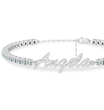 Adjustable Birthstone Nameplate Tennis Bracelet (1 Stone and 1 Name)