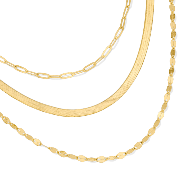 Multi-Layer Necklace Solid 10K Yellow Gold 17