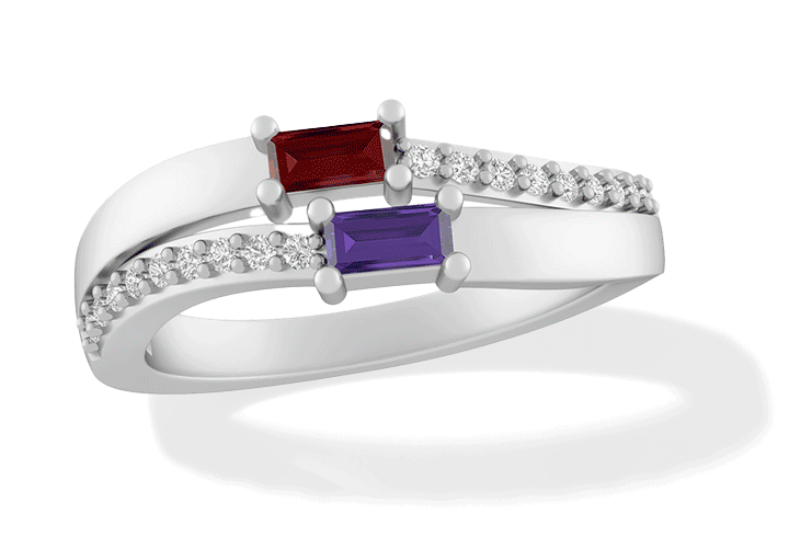 Baguette Birthstone Family & Mother's Ring (2-4 Stones and Lines)
