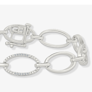 Diamond Oval Link Bracelet 1/4 ct tw Sterling Silver 7