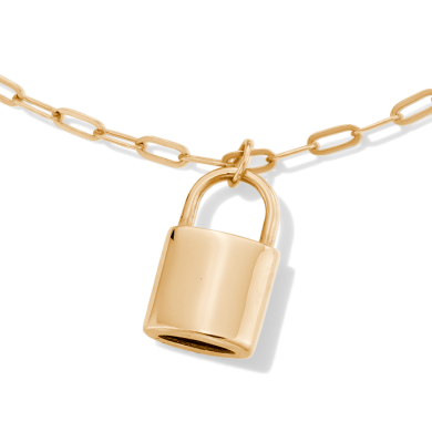 Lock Paperclip Chain Necklace 10K Yellow Gold 18