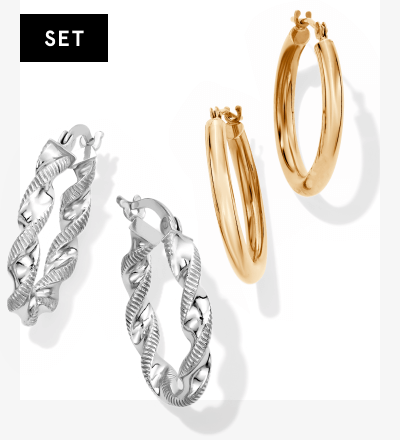 Hoop Earrings Gift Set 10K Yellow Gold & Sterling Silver