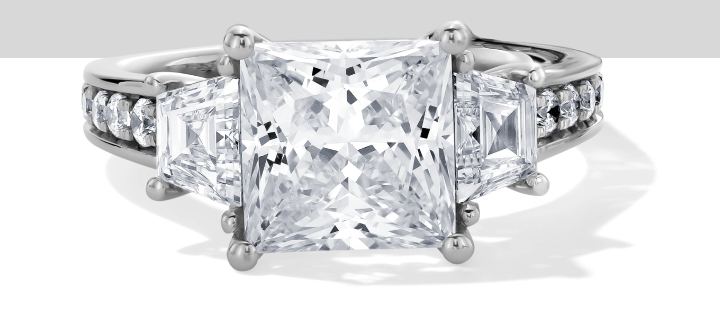 Memories Moments Magic Princess & Trapezoid-Cut Lab-Grown Diamond Engagement Ring 3-3/4 ct tw 14K White Gold