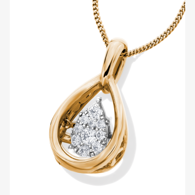 Unstoppable Love Multi-Diamond Teardrop Necklace 1/5 ct tw 10K Yellow Gold 19